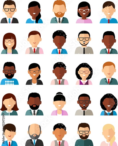 Set of business avatar african american peoples in flat colorful style
