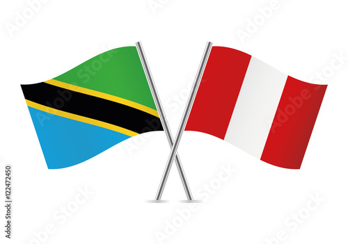 Tanzania and Peru flags. Vector illustration.