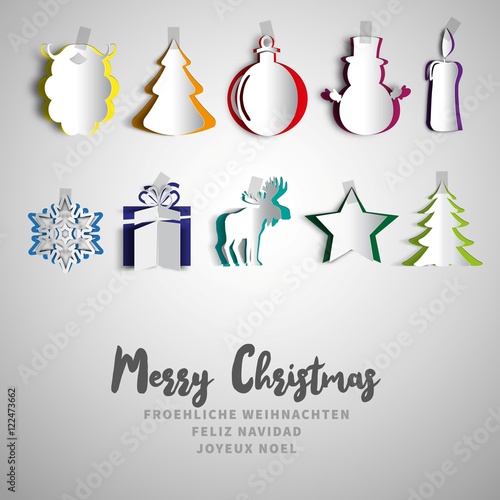 Merry Christmas papercut set, Realistic origami set, christmas t