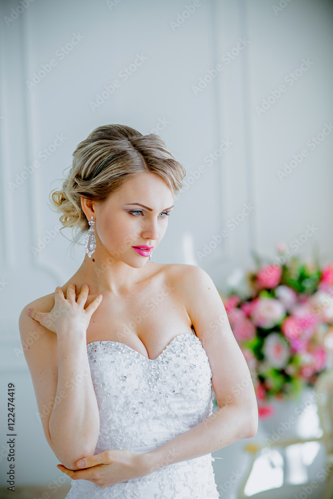 Beautiful Bride portrait wedding makeup and hairstyle with diamond crown Beautiful Bride portrait wedding makeup and hairstyle with diamond crown