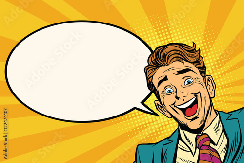 Joyful businessman peeking from a corner of the background