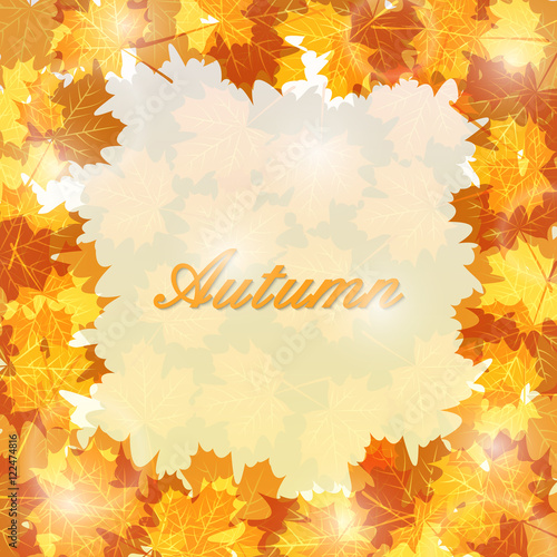 Autumn leaves background with glowing lights. Vector illustration