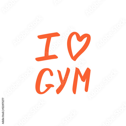 Foto I love GYM calligraphic phrase on white background.