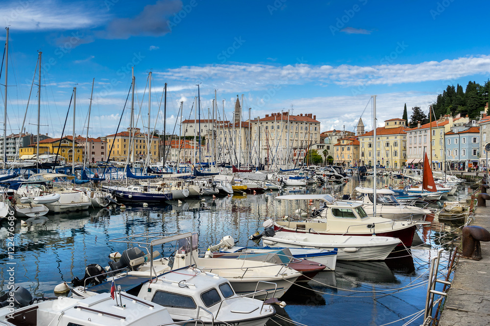 The marina in the town of Piran in Slovenia