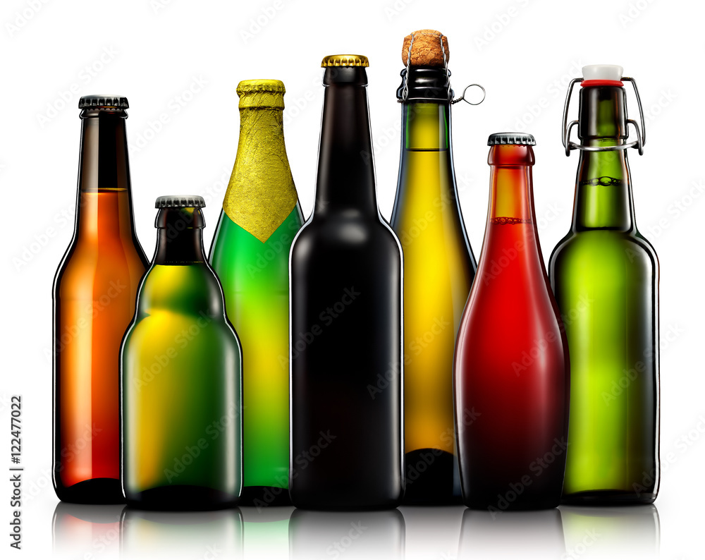 Set of beer bottles isolated on white background Set of beer bottles isolated on white background