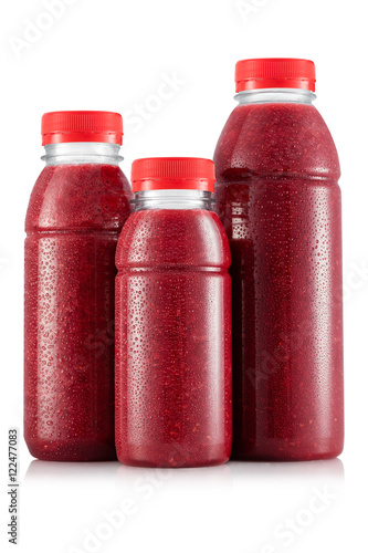 Red fruit smoothie in three size of bottle