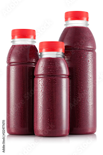 Red fruit smoothie in three size of bottle