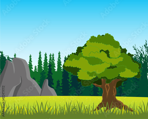 Tree on glade by summer