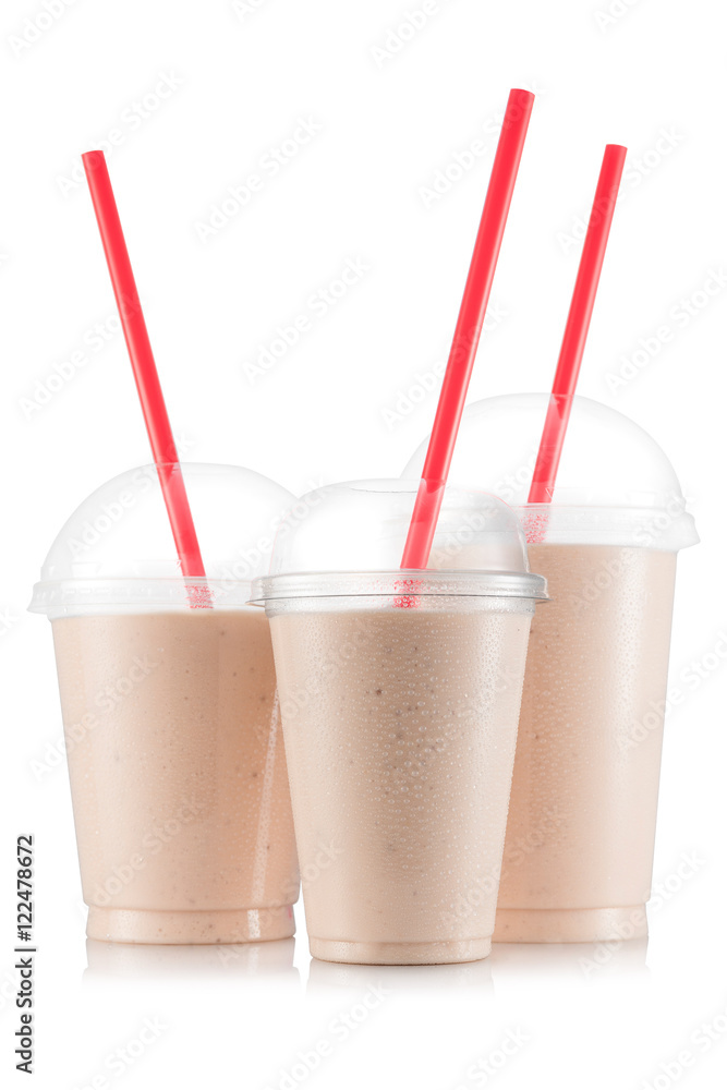 Banana and pineapple smoothie in three size of plastic cup Banana and pineapple smoothie in three size of plastic cup