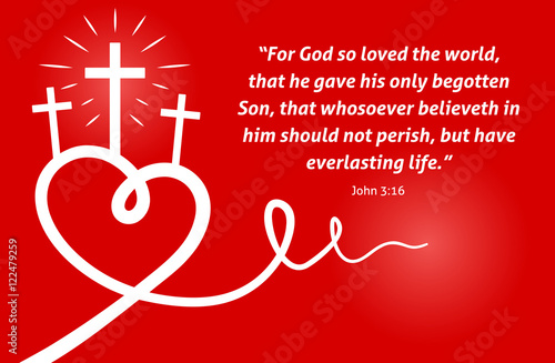 Christian Love scripture with heart and cross on red background