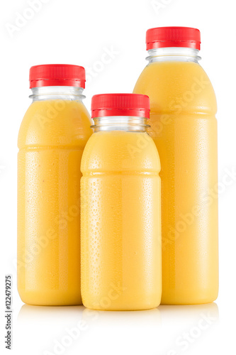 Yellow multifruit smoothie in three size of bottle