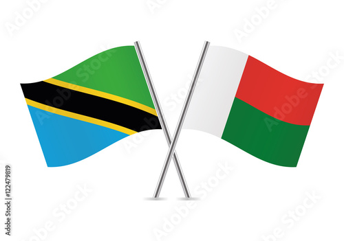 Tanzania and Madagascar flags. Vector illustration.