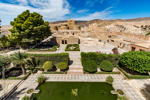 View of the Alcazaba in Almeria (Almeria Castle) on a beautiful day, horizontal, Spain