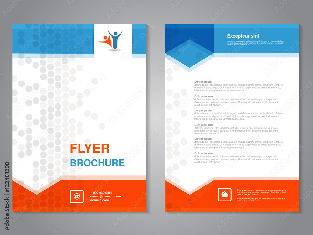 custom made wallpaper toronto digitalVector modern brochure, abstract flyer with simple dotted design. Layout template with arrows. Aspect Ratio for A4 size. Poster of blue, orange, grey and white color. Magazine cover.