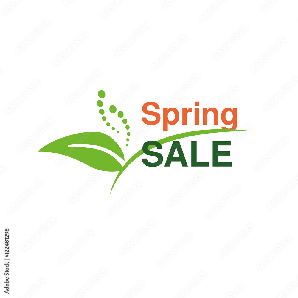Fototapeta premium Vector spring sale banner, sale label with flower and leaf symbol on the sale flyer