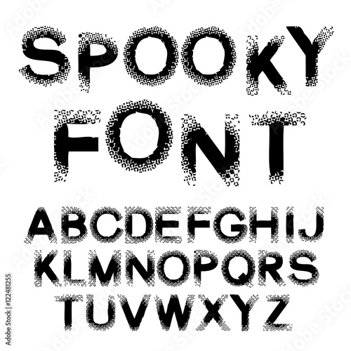 Vector black alphabet - spooky font, capital letters with spot design, dotted effect