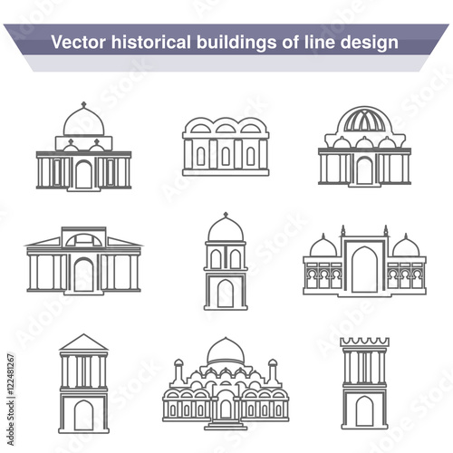 Fotografie, Obraz Vector architecture building symbols, historical building, black line icon of si