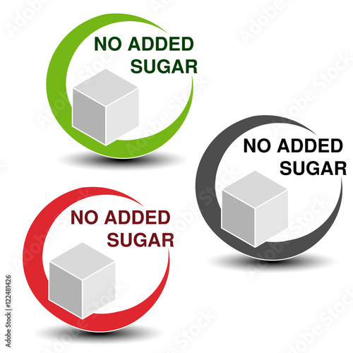 Vector no added sugar symbols isolated on white background. Silhouettes cube of sugar in a circle with shadow.