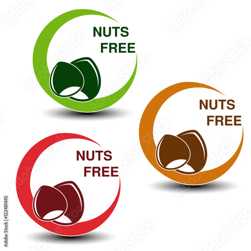 Vector nuts free symbols isolated on white background. Silhouettes hazelnuts in a circle with shadow.