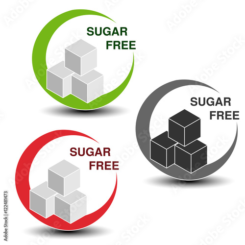 Vector sugar free symbols isolated on white background. Silhouettes cubes of sugar in a circle with shadow.