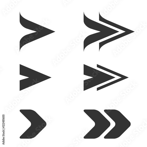 Vector black arrow symbols. Simple arrow buttons. Pointer on web. Sign of next, read more etc.
