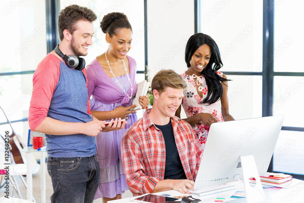 Young office workers or students as a team Young office workers or students as a team
