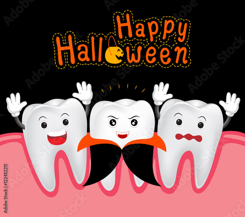 Happy Halloween of teeth and dracula. Funny Cute cartoon character.  illustration