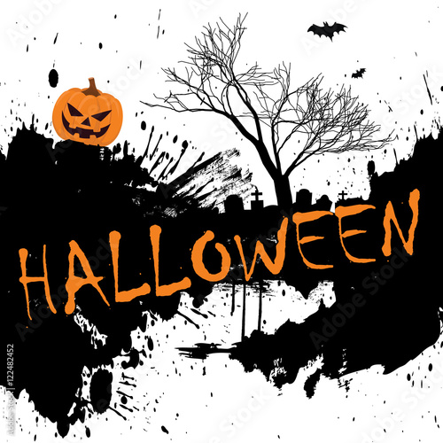 Postcard in honor of Halloween. Scary background. Pumpkin. Happy Halloween. 