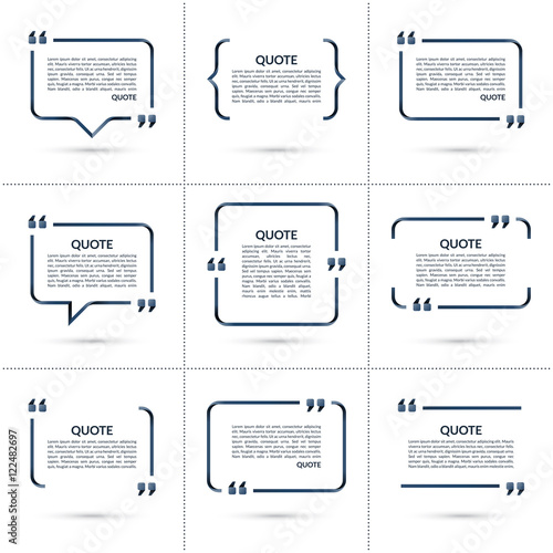 Set of vector quote templates. Speech bubble, blank frame for citations, text in brackets isolated on white background