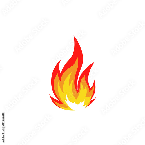 Isolated abstract red and orange color fire flame logo on white background. Campfire logotype. Spicy food symbol. Heat icon. Hot energy sign. Vector illustration.