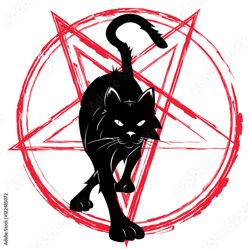 Baphomet star pentagram and black cat.  photo