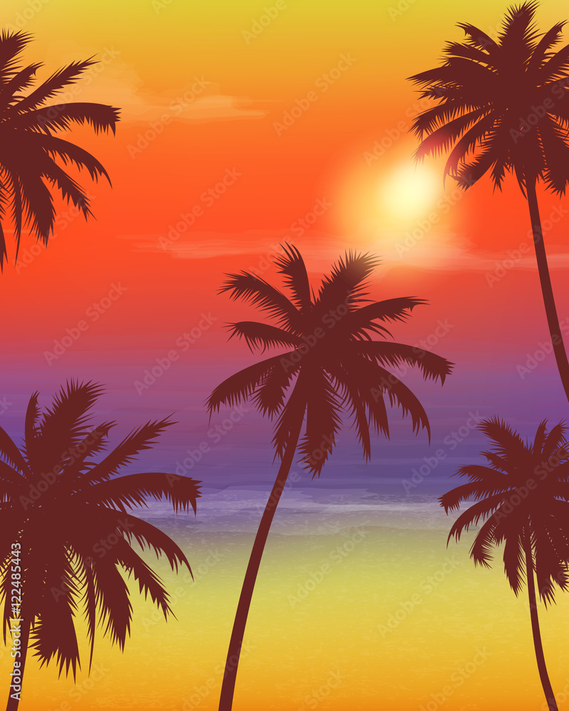 Travel Backgrounds with Palm Trees. Exotic landscape. Vector