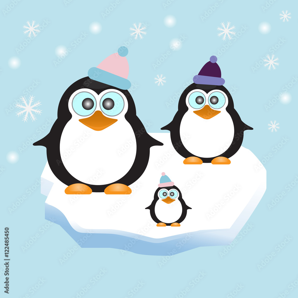 Obraz premium Penguin family in Ice Theme Background