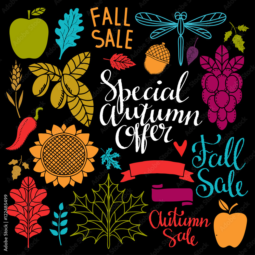 Fall, autumn sale design elements set