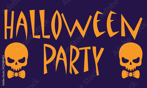 Icono plano texto HALLOWEEN PARTY con craneo con corbata lazo