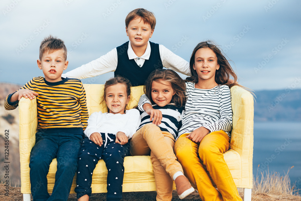 Fashion children in autumn field Fashion children in autumn field