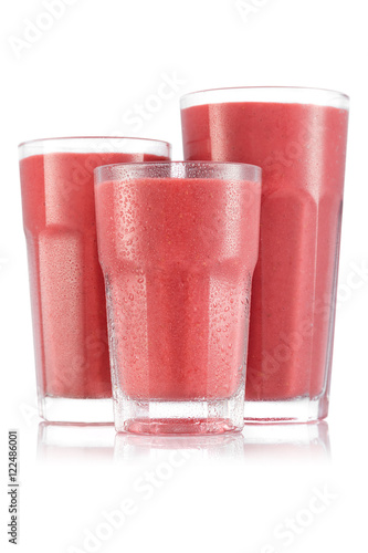 strawberry smoothie in three size of glass