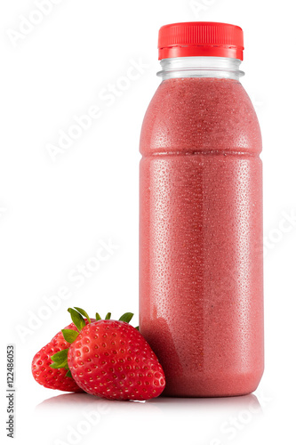 Strawberry smoothie in plastic bottle