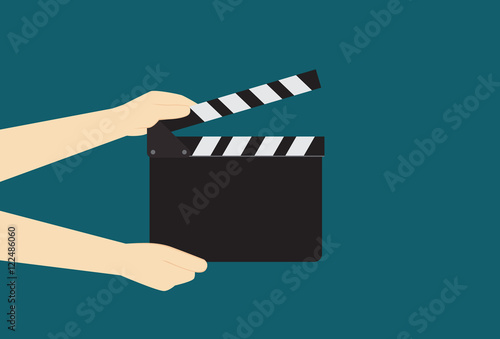Man Hands Holding Cinema Clapper Board