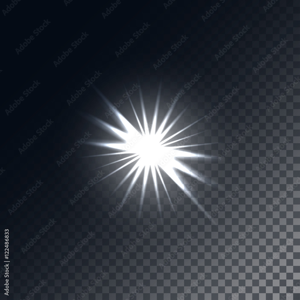 Glowing lights effects isolated on transparent background. Special effects with transparency. Glowing lights, lens flares, rays, stars, sparkles and bokeh collection. Vector illustration