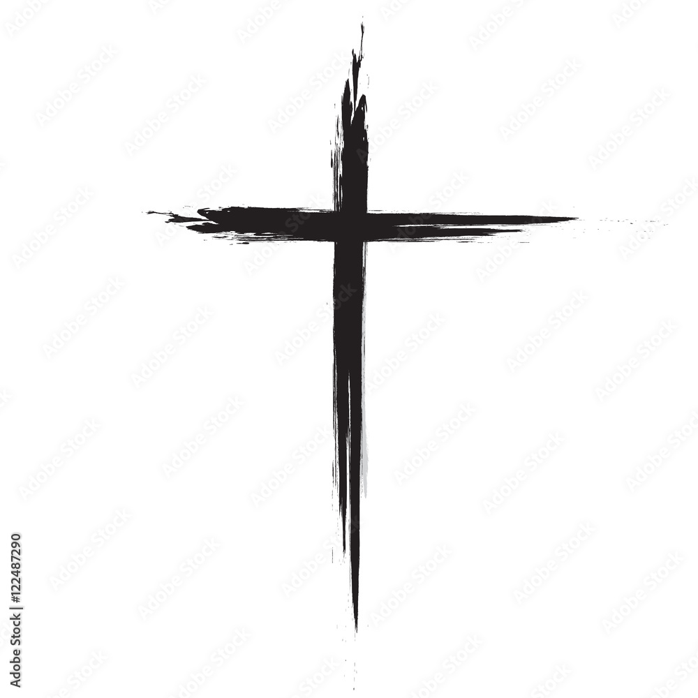 Obraz premium Hand drawn black grunge cross icon, simple Christian cross sign, hand-painted cross, Cross painted brushes. Easter background.