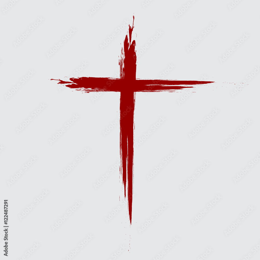 Obraz premium Hand drawn black grunge cross icon, simple Christian cross sign, hand-painted cross, Cross painted brushes. Easter background.