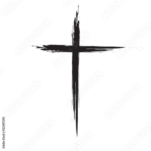 Hand drawn black grunge cross icon, simple Christian cross sign, hand-painted cross, Cross painted brushes. Easter background. photo