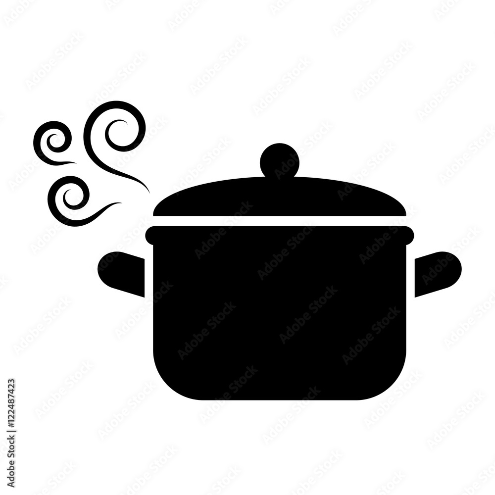 pan with steam cooking black icon on white background pan with steam cooking black icon on white background