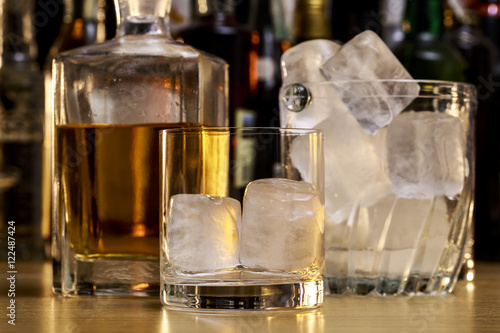 Preparing a whisky on the rocks