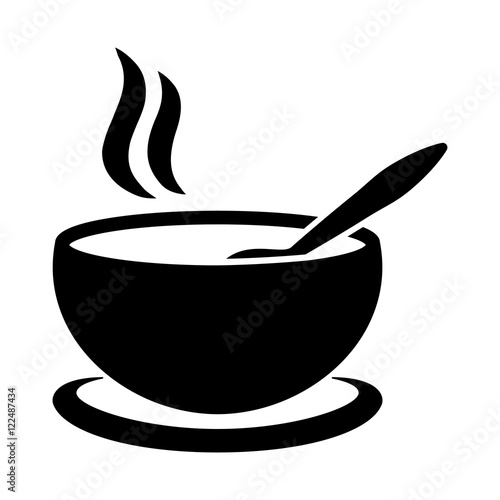 soup plate with spoon and steam hot  lunch black simple icon