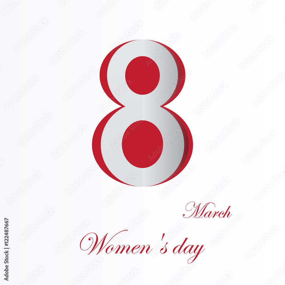 March 8 Women's Day card with roses on white background. Cut from paper. Vector illustration March 8 Women's Day card with roses on white background. Cut from paper. Vector illustration