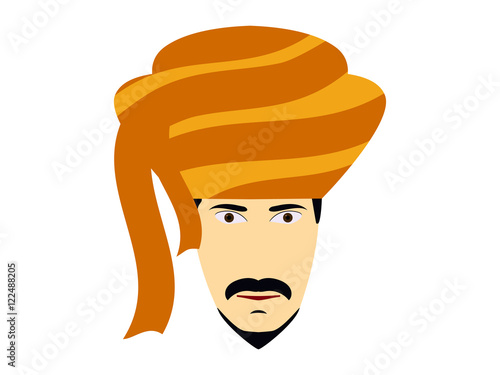A man in a turban. Traditional Indian headdress. Indian man on a white background. Vector illustration.