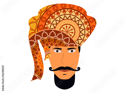 A man in a turban. Traditional Indian headdress. Indian man on a white background. Vector illustration.
