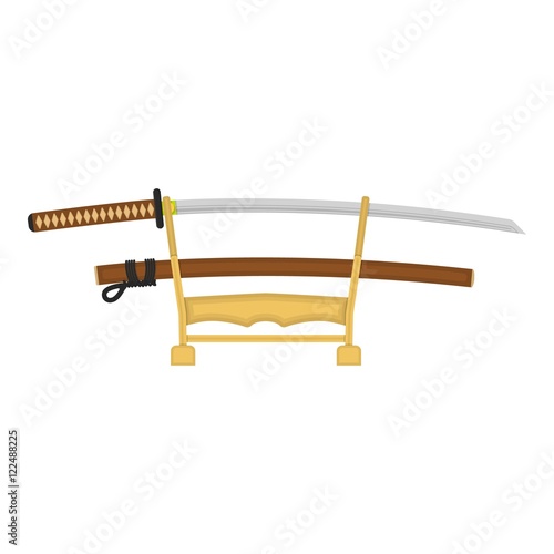 Katana icon in cartoon style isolated on white background. Japan symbol stock vector illustration.